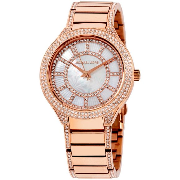MICHAEL KORS Kerry Rose Gold Mother of Pearl Glitz Watch - MK3313 Authentic - Picture 1 of 6